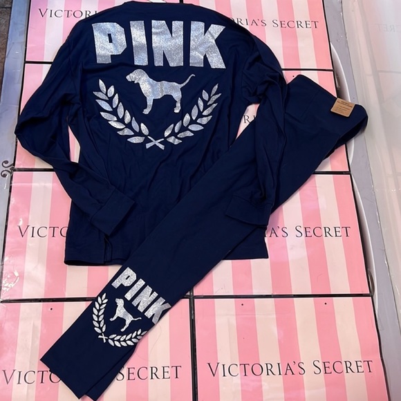 VS PINK bling shine logo campus Tee & high waist legging...
